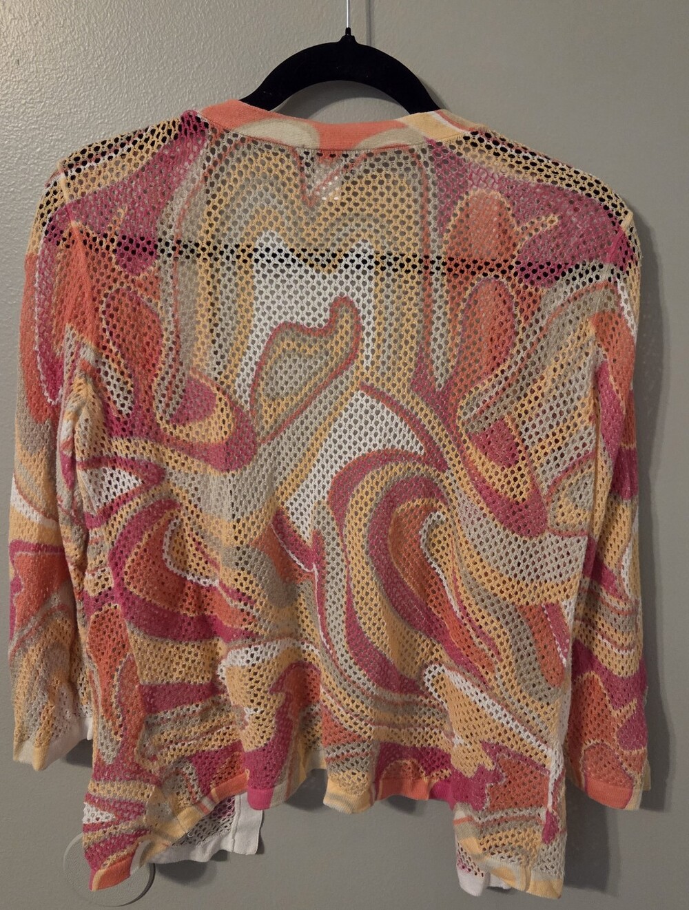 Women's Orange Paisley Open Knit Overlay Cardign Boho Sweater . Sz L - Picture 2 of 4